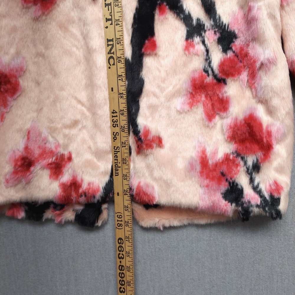 GUESS Faux Fur Floral Coat Womens XS Pink Cherry Blossom Y2K Glam Luxe Jacket - Picture 16 of 16